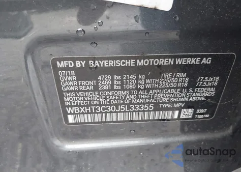 2018 BMW X1 xDrive28I from USA, damaged, VIN WBXHT3C30J5L33355